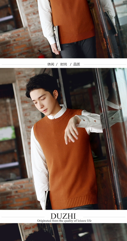 Zhizhi cotton cổ tròn áo len vest vai len vest nam không tay áo len áo len vest bộ vest nam cho người trung tuổi
