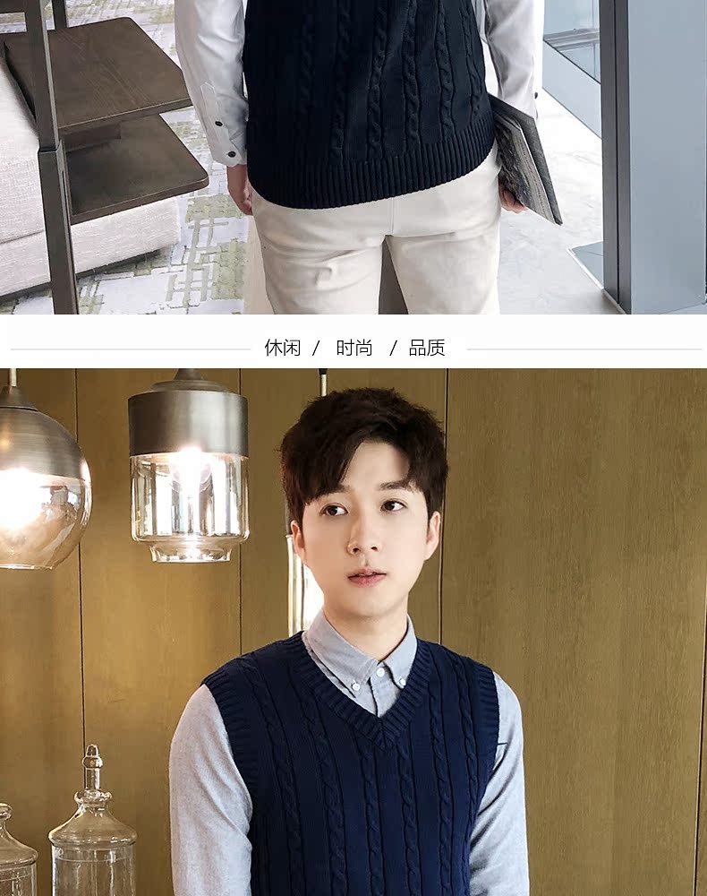 Unisex len len vest v-cổ nam dày tay áo len đan áo len áo len vest tóc xoắn vest công sở nam