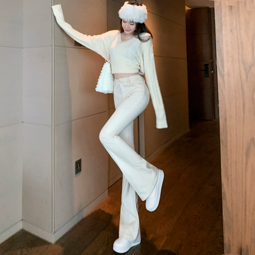 Утепленные шерстяные штаны-клёш, зимние белые удерживающие тепло штаны для отдыха, коллекция 2023, высокая талия