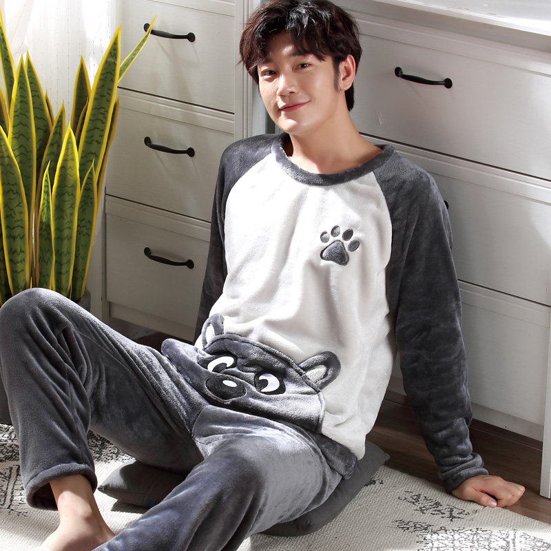 Men's pajamas autumn and winter coral velvet thickened velvet plus size cartoon teen flannel home clothes winter models