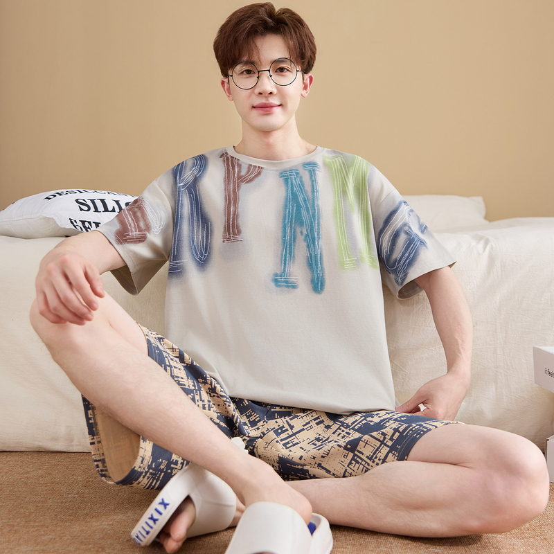 Pure Cotton Pajamas for Men, Summer Short-Sleeved, Thin, Plus Size, Can Be Worn Outside, Summer Men's Home Wear Set