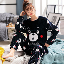 Autumn and winter coral velvet pajamas women thickened velvet plus size 200 pounds fat mm flannel home clothes set winter