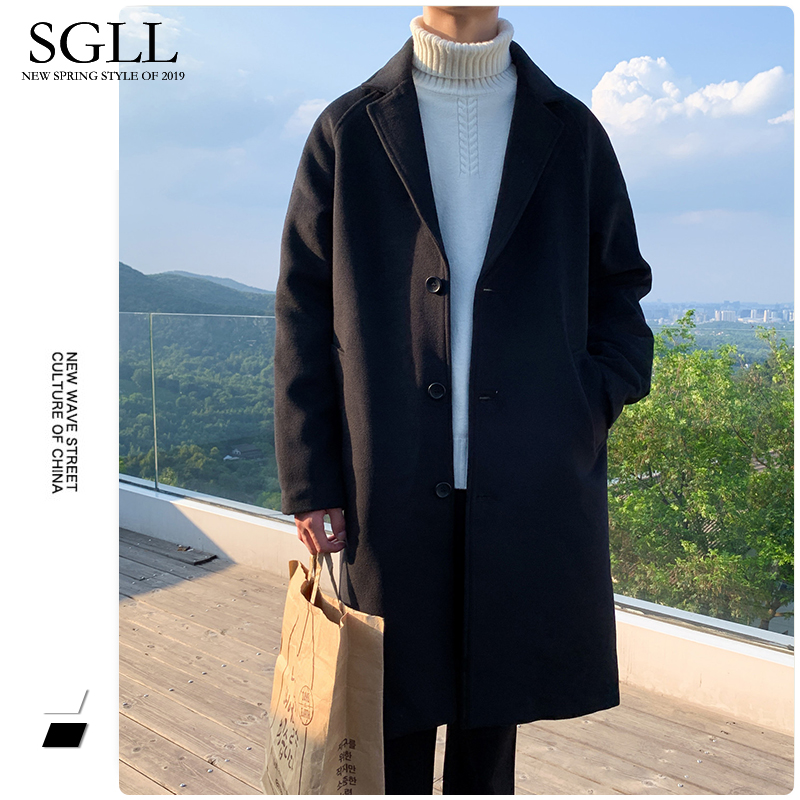 Woolen trench coat men's mid-length British style winter cape coat Korean version trendy handsome design men's coat