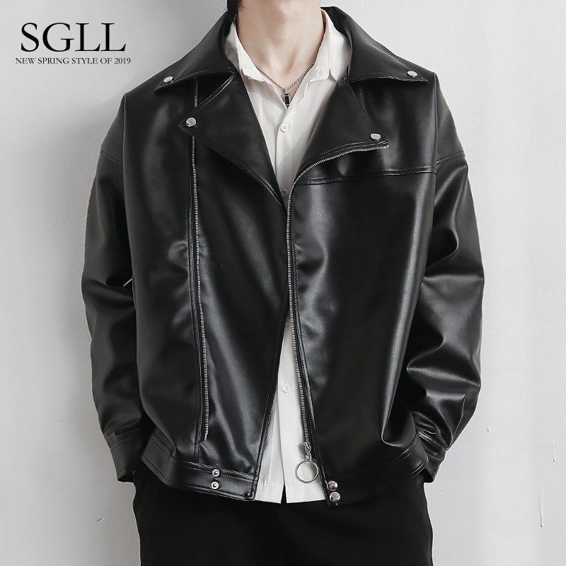 2021 new leather men's Korean version of the trend handsome loose jacket motorcycle trend brand spring and autumn casual men's coat