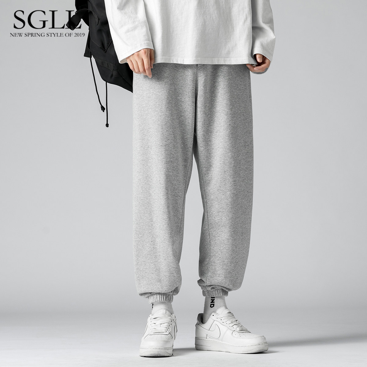 Grey Sports Thick Cotton Pants Men Casual Pants Spring Bunch Leg Pants Korean Version Trend Long Pants Loose Basketball Bouquet Pants