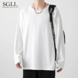 Мужской осенний лонгслив, хлопковая белая цветная базовая приятная телу толстовка, свободный крой