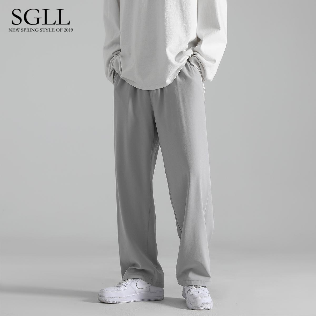 Men's trousers summer thin section trendy loose casual air-conditioned trousers wide-leg straight tube drape silk skating silk trousers