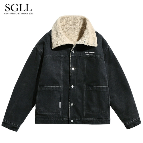 Мужская джинсовая бархатная утепленная куртка, утепленный пуховик, в американском стиле