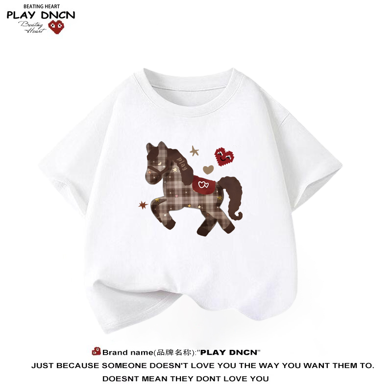 Playdncn Trendy Brand Short-Sleeved T-Shirt for Kidsren, Summer High Street Heavy-Duty Pure Cotton Heavy-Duty Printed Round-Neck Top