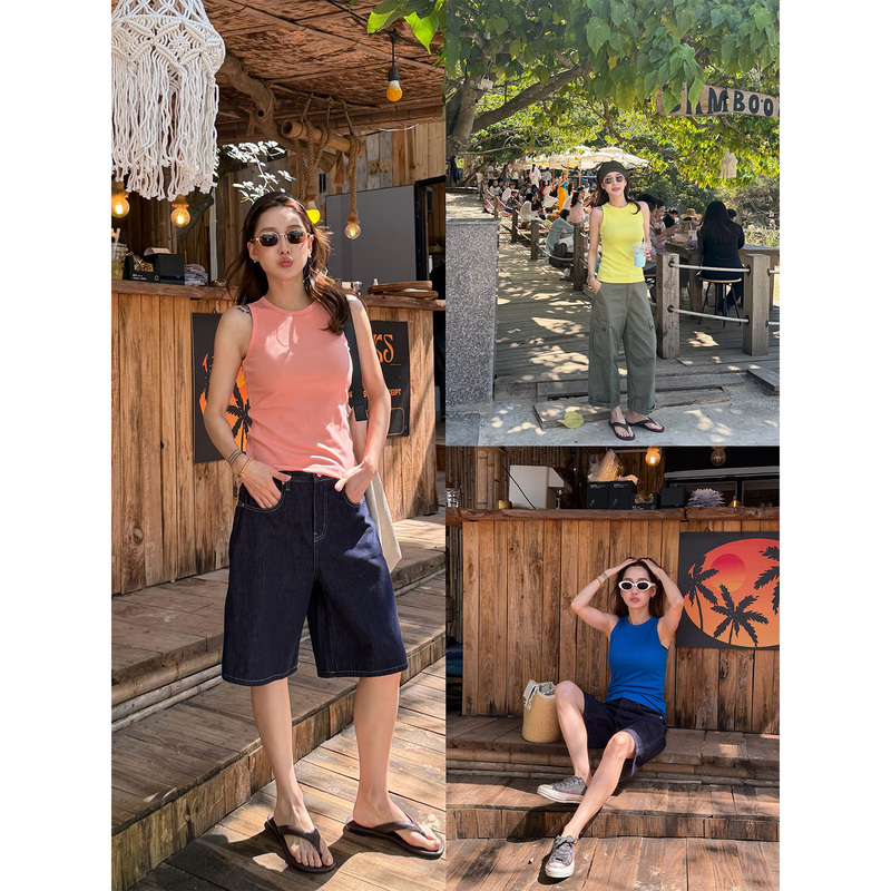 Ph 《Tank 2.0》 Shoulder-Baring Elastic Sleeveless Round-Neck Colorful Basic Fashion Versatile Tank Top Ph2691