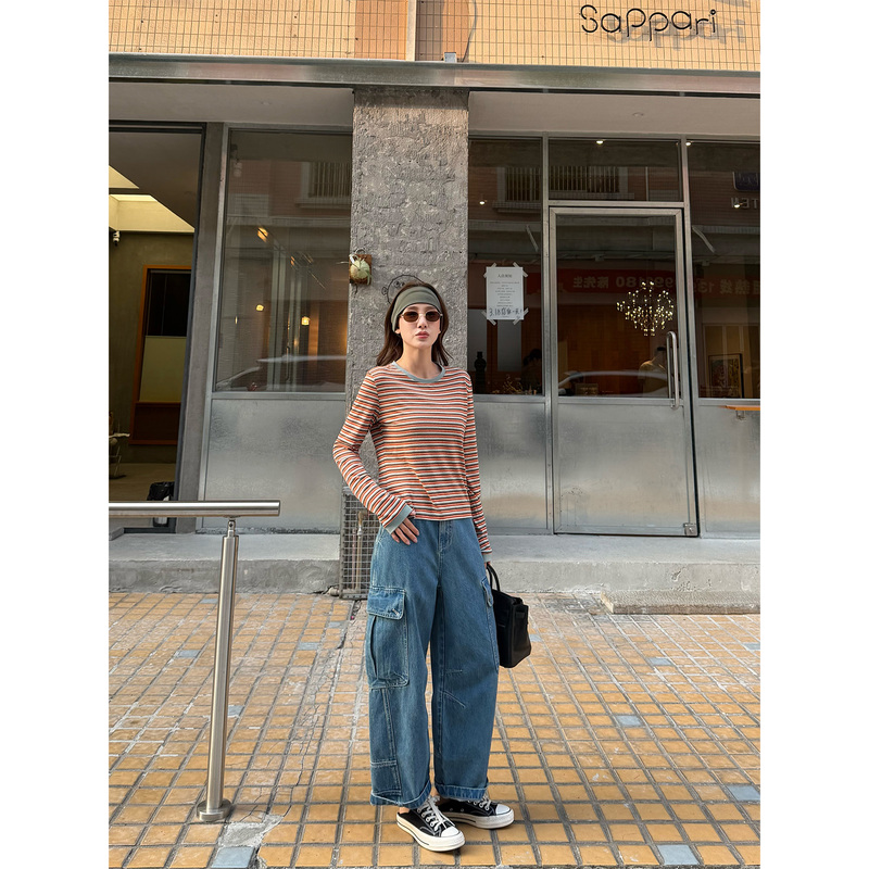 90Th Street American Retro High Street Jungle Pants Series Multi-Pocket Workwear Cropped Jeans Ph3328-1