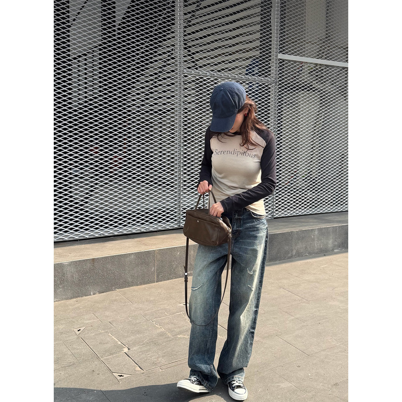 Ph《Cut Denim》Early Spring High Street Retro Slimming Distressed Washed Straight Leg Jeans Trousers Ph3357 Ph《Cut Denim》Early Spring High Street Retro Slimming Distressed Washed Straight Leg Jeans Trousers Ph3357