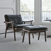 Nordic solid wood leather single sofa chair designer modern study bedroom living room casual chair first layer cowhide