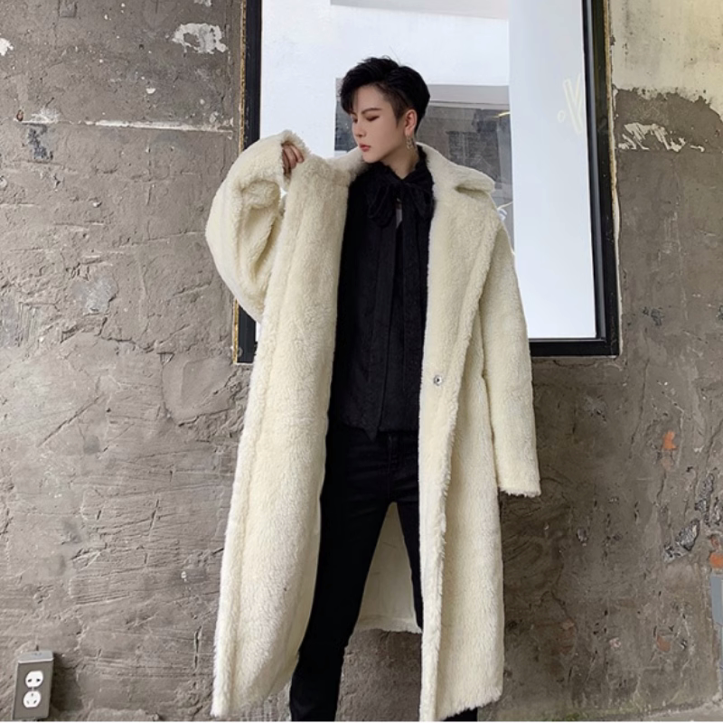 Haining Winter Loose Mid-Length Over-The-Knee Thickened Lamb Wool Trench Coat for Men, Trendy Teddy Bear Cotton Fur Coat