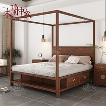 Chinese antique canopy bed simple retro storage with drawer double bed classical bed and breakfast furniture master bedroom king bed customization
