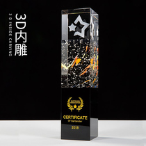 Crystal Trophy Custom Made Creative Lettering 3D Laser Inner Sculpture Bubble Match Company Awards Souvenir