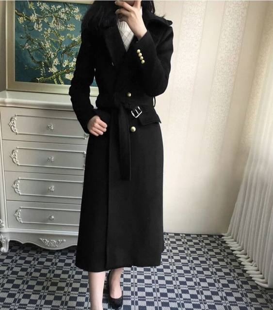 Sales Department Hotel Work Clothes Coat Women's Winter Cotton Professional Temperament High-end Black Woolen Coat Women's Mid-Length