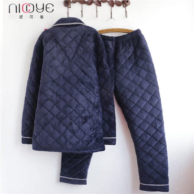 Nicole mùa đông nam đồ ngủ quilted beibei quốc gia cổ rắn màu dày phù hợp với dịch vụ nhà đồ ngủ pijama