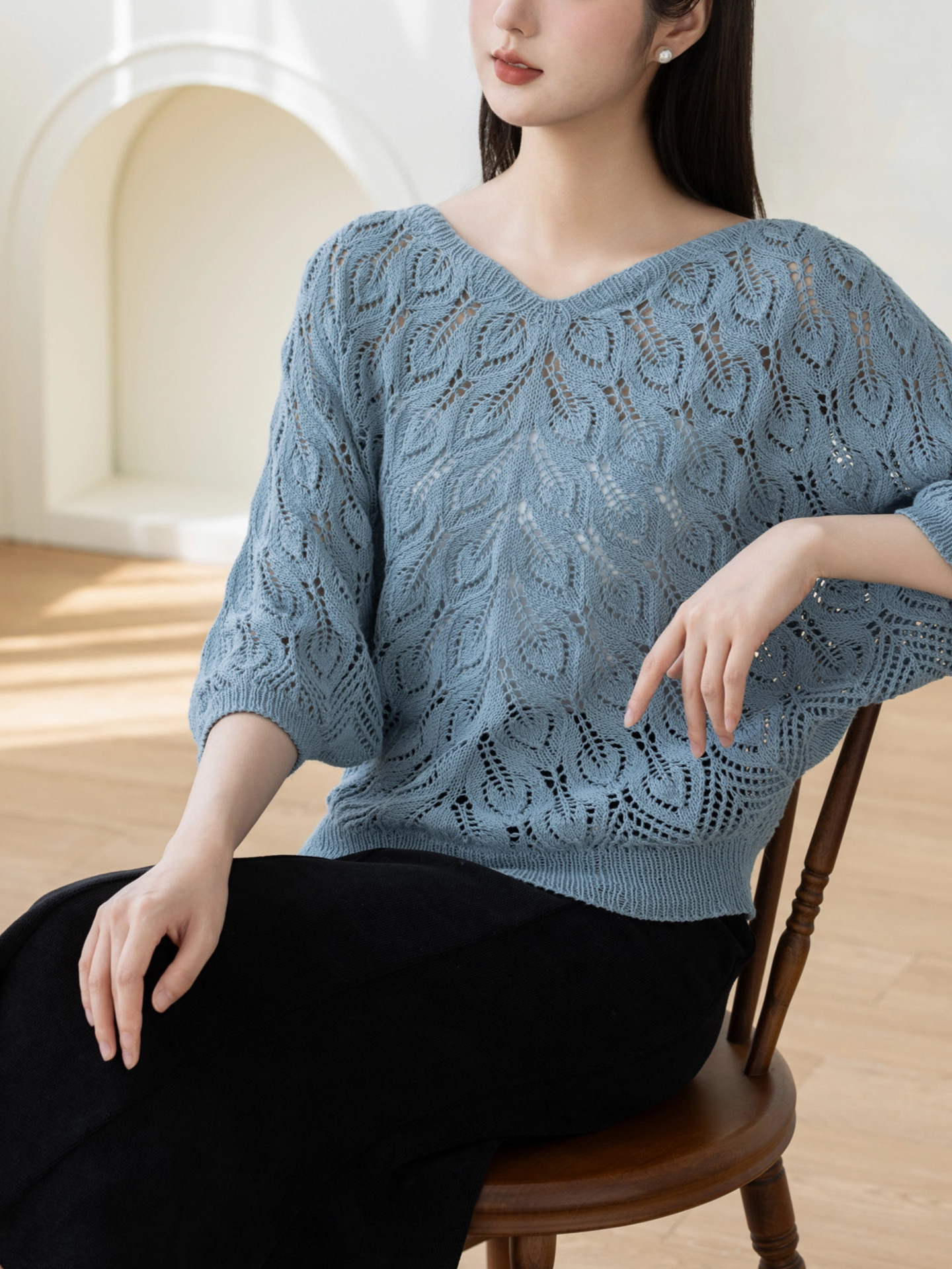 Sister Su Su's bird feather blouse handmade diy stick needle lace linen half-sleeved wool ball material package