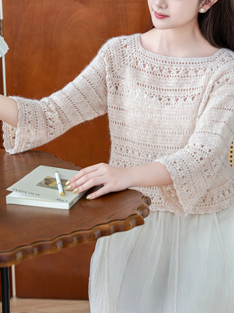 Sister Su Su’s Lin Yin nine-quarter sleeve top handmade diy crochet yarn ball homemade material package