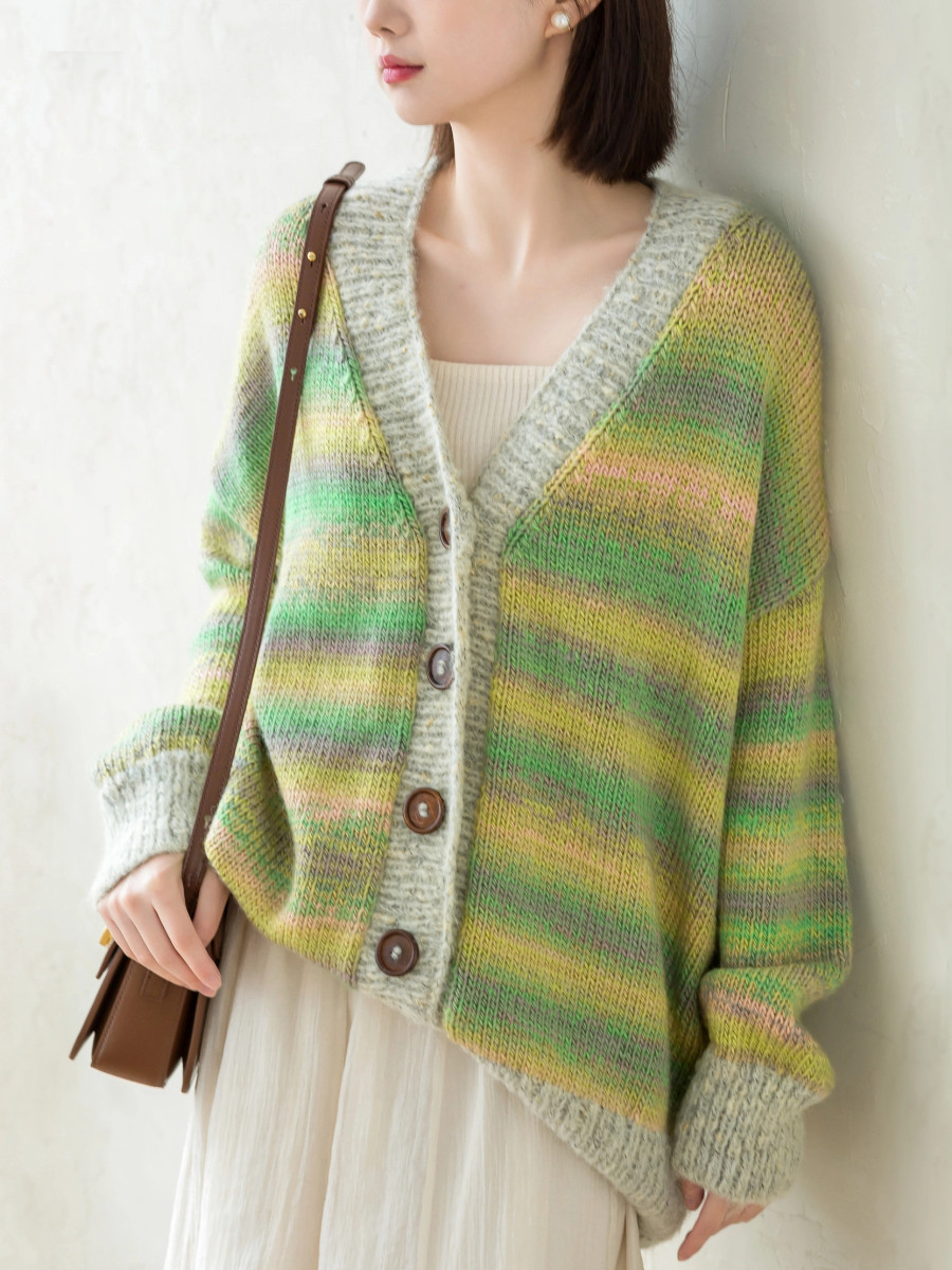 Sister Su Su’s deep-sea gradient cardigan handmade diy clothes top stick knitting wool ball material package