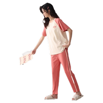 Pure cotton pajamas for women summer short-sleeved trousers pullover round neck casual simple Korean style womens home wear spring and autumn suit