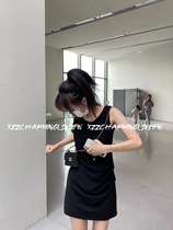 Xzz Charmingl in the order version 100 lap single pint fake two one-piece dress pure color ensemble black sleeveless vest dress
