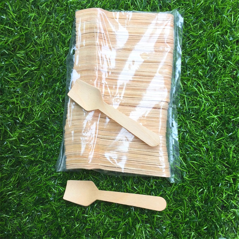 Small round head spoon of one - time wooden spoon ice cream spoon cold drink ice cream spoon 100 sets