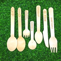 Disposable wooden knife and fork spoon dessert cake fruit salad spoon wooden spoon wooden fork wooden knife wooden tableware