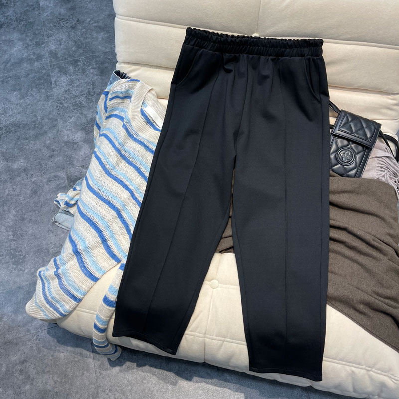 2022 Spring new large - code loose waist - press line pipe pants female Han edition fat mm nine pants wide - band Harlen pants