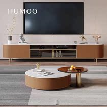 Italian style saddle leather tea table TV cabinet combination modern living room small family designer light extravagant minimalist rock plate ground cabinet
