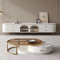 New light and luxurious living room combined tea table TV cabinet Nordic small family style retro rock plate ground cabinet modern brief