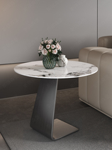 Side table light luxury Italian-style living room small coffee table designer stainless steel high-end artistic round slate corner table