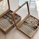Wood grain jewelry storage box earring earrings pearl necklace jewelry H box ring dressing table transparent glass large