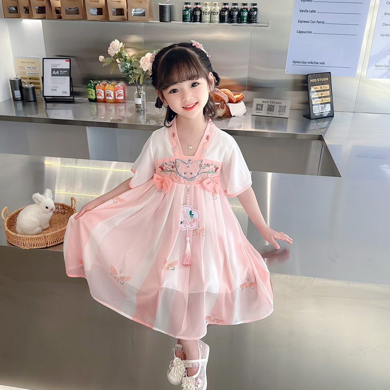 Girls' Hanfu Dress 2024 New Style Children's Tang Suit Super Fairy-Like Chinese Style Princess Dress Summer Style Ancient Style Dress
