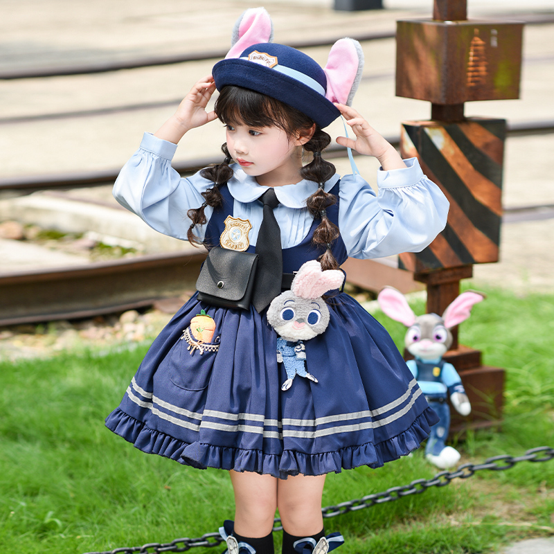 Girls' Autumn Long Sleeve Zootopia Judy Hopps Police Officer Princess Dress Children's Clothing Autumn Outfit Disney Lolita
