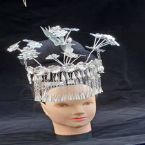 Guizhou costume women White 2020 Summer silver ornaments Miao nationality new hair hairpin folk dance headwear