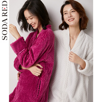 Flannel womens nightgown female winter coral velvet white bathrobe female spring and autumn thickened extended section