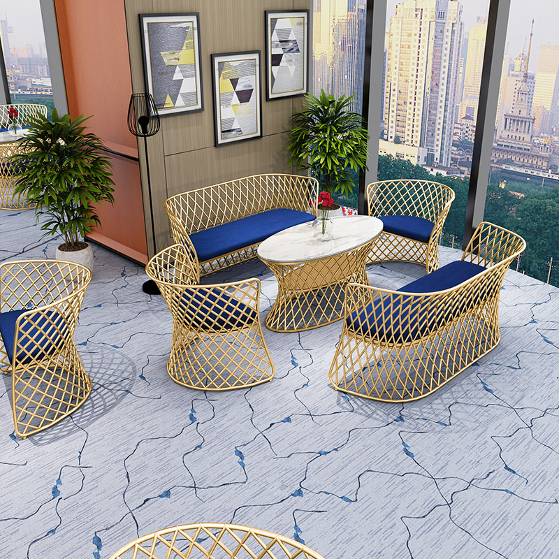 Nordic minimalist wrought iron sofa chair combination conference room leisure office three people modern fabric golden sofa card seat