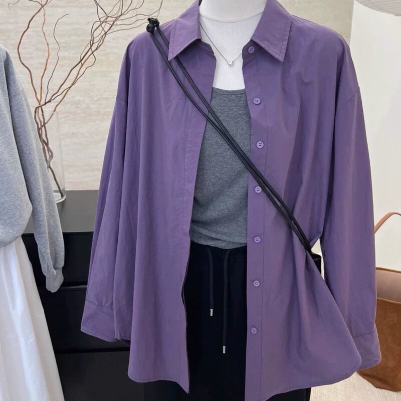 Unique and Super Stylish Purple Long-Sleeved Shirt Jacket for Women, New Spring Collection, Popular Korean Style, Loose Fit with a High-End Feel
