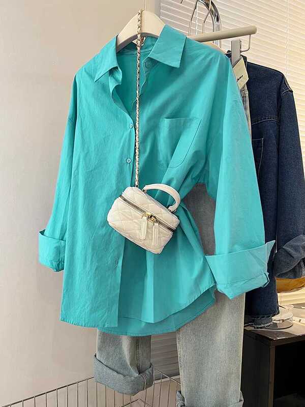 Mint Green Sun Protection Shirt for Women, New Design, Niche Casual Loose Layered Long-Sleeved Shirt Jacket Top