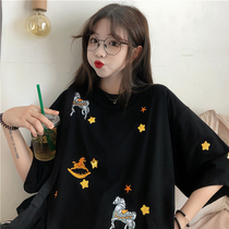 Hong Kong wind ins Super fire cec short sleeve T-shirt Mori 2019 summer dress ancient feeling girl Harajuku BF student coat tide T