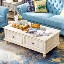  Yaran home living American style coffee table Retro old small apartment living room rectangular tea table White solid wood furniture