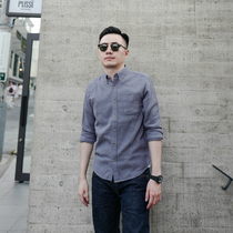 BF original slight old blue cotton retro casual shirt men long sleeve trend handsome youth shirt soft