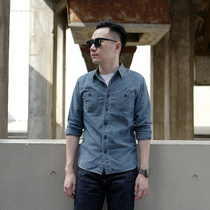 Creek original retro INDIGO INDIGO plaid shirt men long sleeve American casual tooling denim make old shirt
