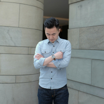 Xiaoxi original spring and autumn retro solid color shirt male long sleeve youth casual cotton slim slim trend handsome shirt