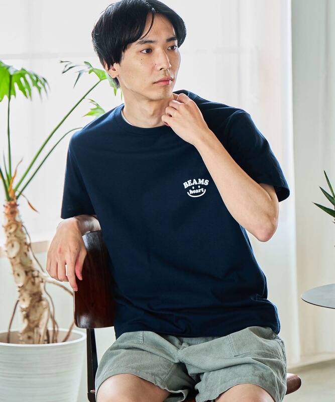 2024 Summer New Style Beams Small Letter Smile Printed Short-Sleeved Bms Couple T-Shirt Pure Cotton Tee Tops for Men and Women
