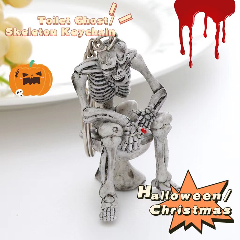 Cross-Border Popular Skull Keychain Pendant Halloween Toilet Ghost Keychain Wholesale Car Keyring
