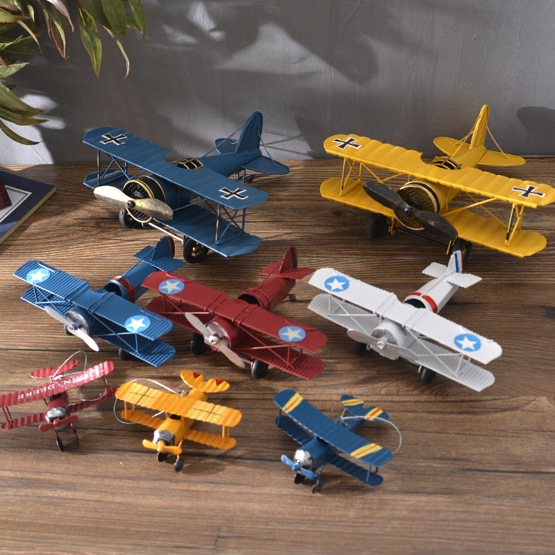 Retro tin airplane model cafe bar window tea restaurant decoration creative home decoration photo props