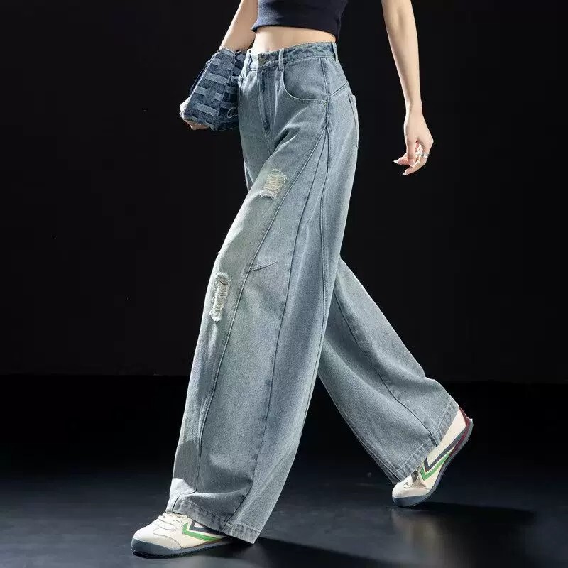 Loose Ripped Scimitar Jeans for Women 2026 New Spring and Summer Style, Super Stylish and Popular Wide-Leg Pants for Petite Figures